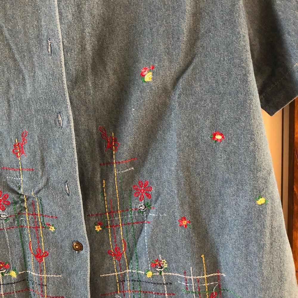 NWOT-Koret Denim 2in1 Short Sleeve Top-Sz LP-Embr. - Picture 5 of 8